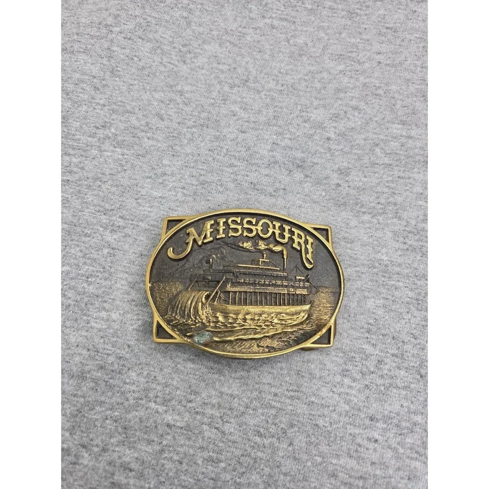 Vintage 1980 Solid Brass Missouri Steamboat River Belt Buckle Heritage Mint